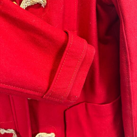 American Eagle Wool Blend Red Fur Hood Toggle Button Pea Coat Womens Large - Picture 9 of 16